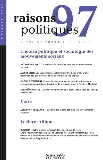 Front cover_Raisons politiques, n°97. Théorie politique et sociologie des mouvements sociaux