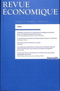 Front cover_Revue économique, n°76-2. Varia