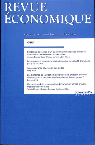 Front cover_Revue économique, n°76-2. Varia