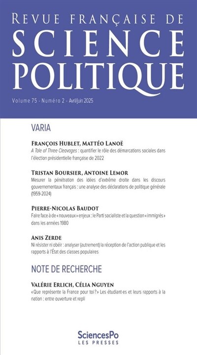 Front cover_Revue française de science politique, n°75-2