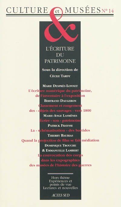 Couverture_Culture & musées, n°14. L'écriture du patrimoine