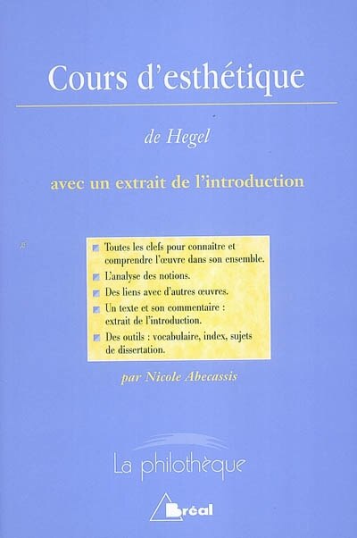 Couverture_Cours d'esthétique, Hegel : extrait de l'introduction