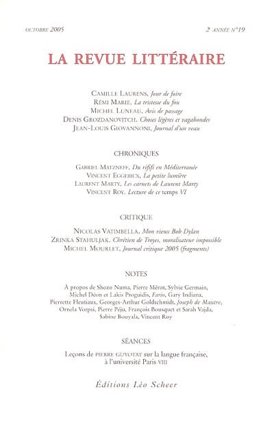 Front cover_Revue littéraire (La), n°19