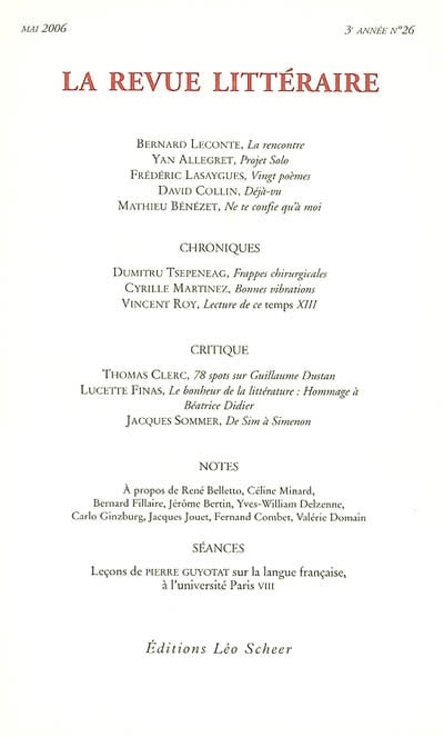 Front cover_Revue littéraire (La), n°26
