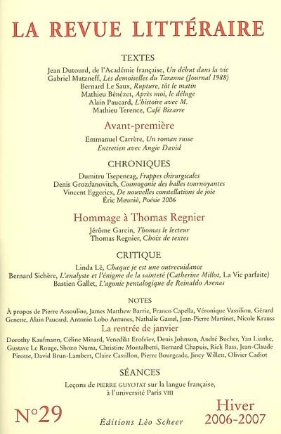 Front cover_Revue littéraire (La), n°29