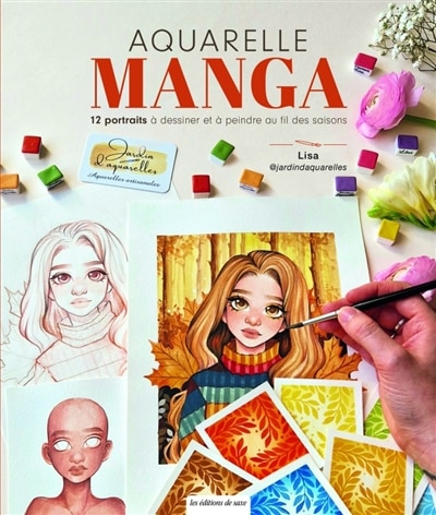 Couverture_Aquarelle manga : 12 portraits à dessiner et à peindre au fil des saisons