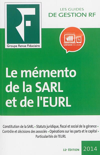 Couverture_Le m&eacute;mento de la SARL et de l'EURL