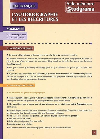 Front cover_L' autobiographie et les réécritures