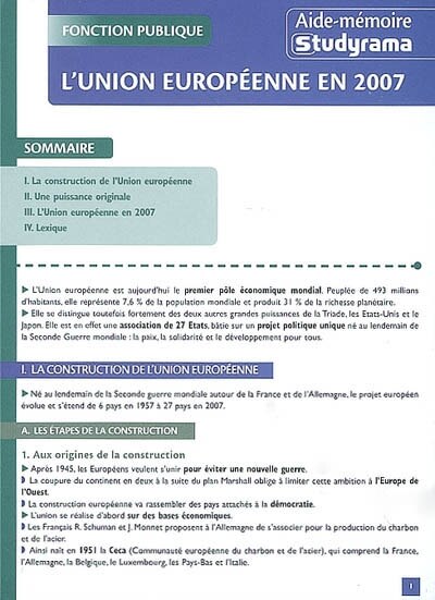 Front cover_L' Union européenne en 2007