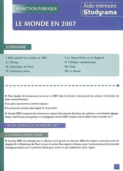 Front cover_Le monde en 2007