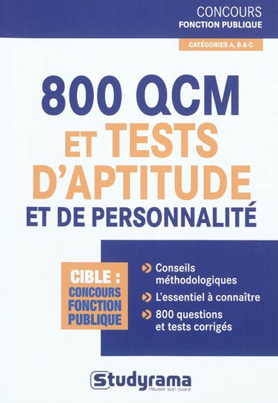 Front cover_800 QCM et tests d'aptitude et de personnalité