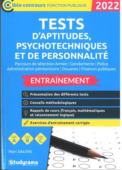 Front cover_Tests d'aptitudes, psychotechniques et de personnalité, parcours de sélection armée, gendarmerie, police, administration pénitentiaire, douanes, finances publiques