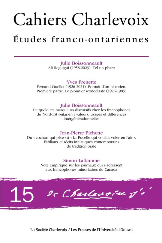 Front cover_Cahiers Charlevoix, vol. 15, Cahiers Charlevoix 15 : Études franco-ontariennes