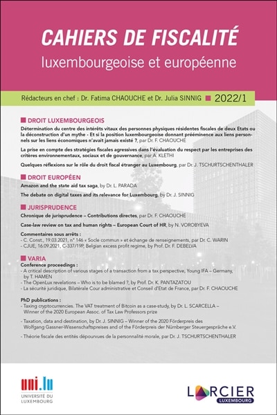 Front cover_Cahiers de fiscalité luxembourgeoise et européenne, n°1 (2022)