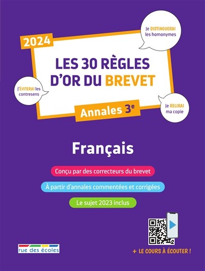 Couverture_Les 30 r&egrave;gles d'or du brevet, annales 3e