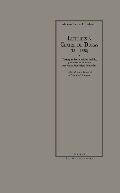Front cover_Lettres à Claire de Duras (1814-1828)