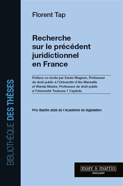 Front cover_Recherche sur le précédent juridictionnel en France