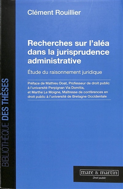 Front cover_Recherches sur l'aléa dans la jurisprudence administrative