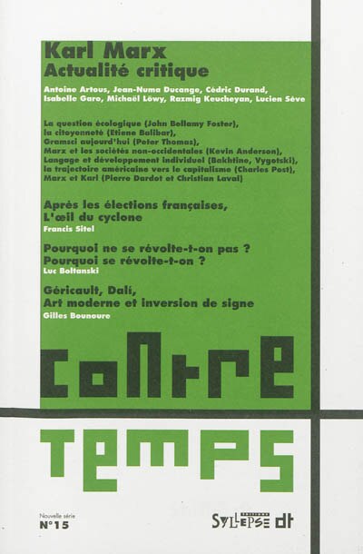 Couverture_ContreTemps, n°15. Karl Marx : actualité critique