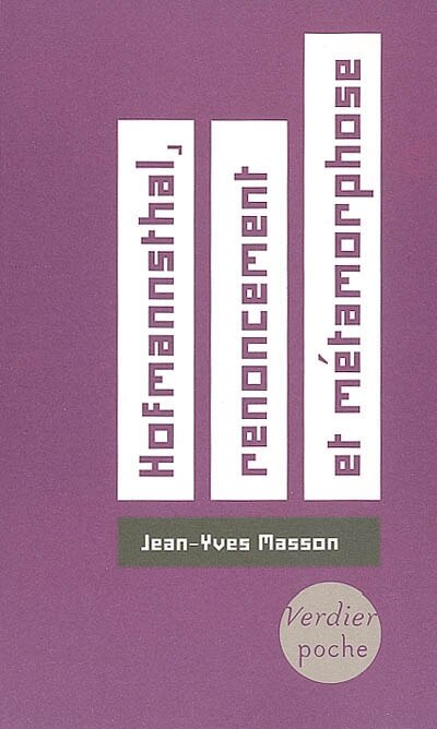 Front cover_Hofmannsthal, renoncement et métamorphose : essai