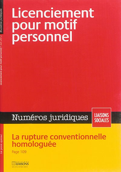 Front cover_Liaisons sociales. Numéros juridiques. Licenciement pour motif personnel