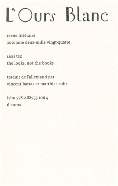 Front cover_Ours blanc (L'), n°41. The looks, not the books