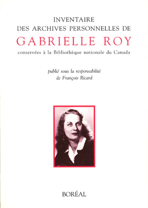 Front cover_Inventaire des archives personnelles de Gabrielle Roy