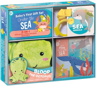 Front cover_Baby’s First Gift Set Under The Sea: Soft Baby Wash Mitt for Toddlers 1-3, Stroller Book, Waterproof Bath Books - Best Newborn Baby Gifts