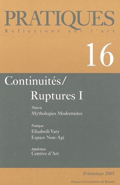 Couverture_Pratiques, n°16. Continuités-ruptures 1