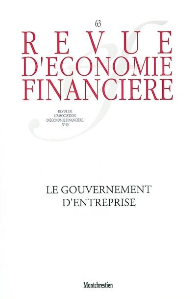 Front cover_Revue d'économie financière, n°63. Le gouvernement d'entreprise = Banking and financial Europe after the euro