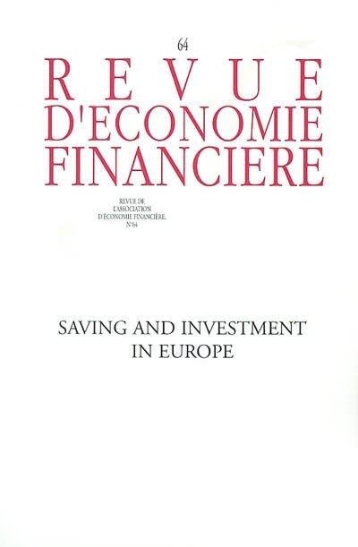 Front cover_Revue d'économie financière, n°64. Saving and investsment in Europe