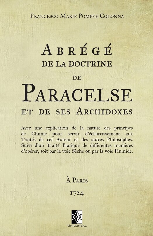 Front cover_Abrégé de la doctrine de Paracelse et de ses Archidoxes