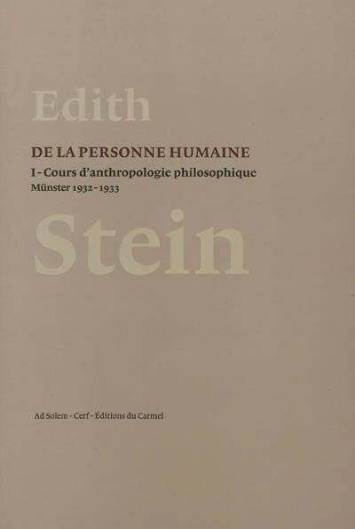 Front cover_De la personne humaine, Vol. 1. Cours d'anthropologie philosophique : Münster, 1932-1933