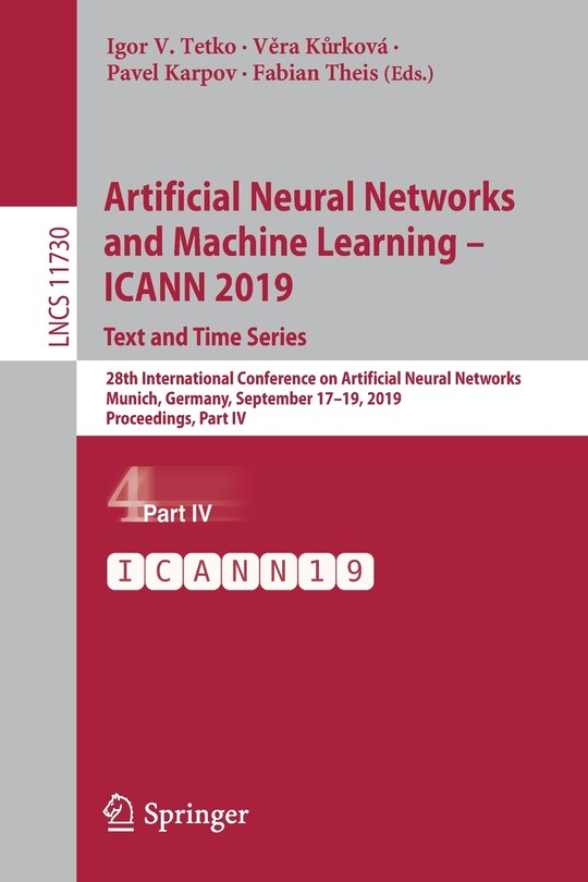 Front cover_Artificial Neural Networks and Machine Learning - ICANN 2019