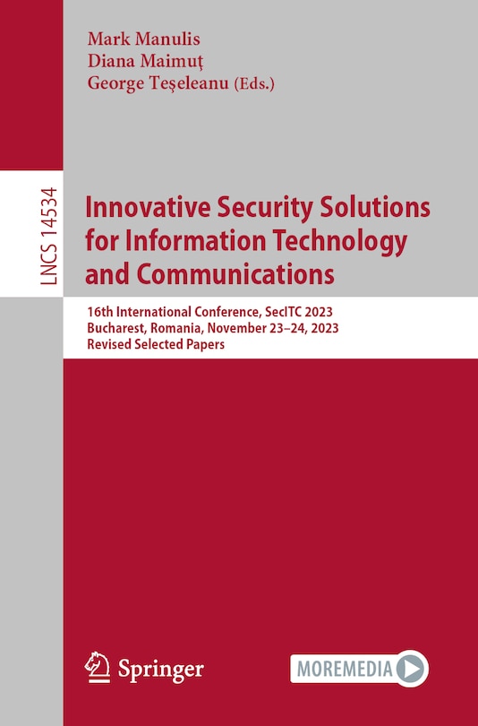 Front cover_Innovative Security Solutions for Information Technology and Communications