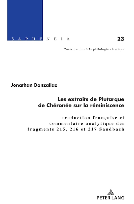 Front cover_Les extraits de Plutarque de Chéronée sur la réminiscence