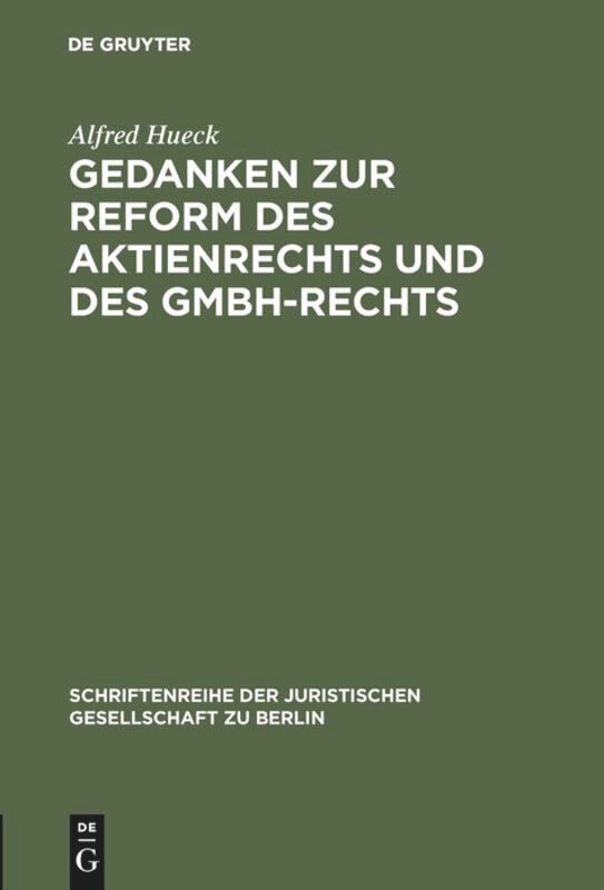 Front cover_Gedanken zur Reform des Aktienrechts und des GmbH-Rechts