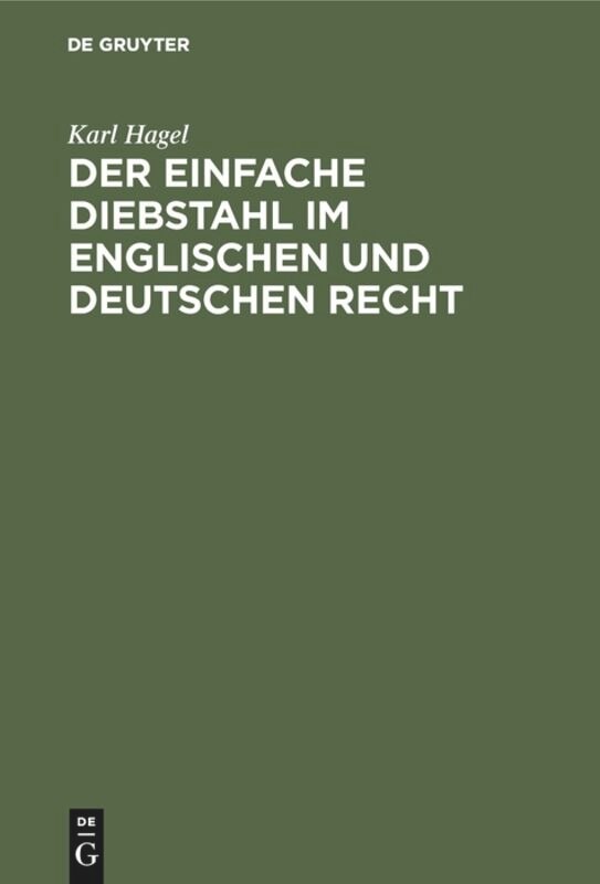 Front cover_Der einfache Diebstahl im englischen und deutschen Recht