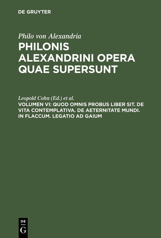 Front cover_Quod omnis probus liber sit. De vita contemplativa. De aeternitate mundi. In Flaccum. Legatio ad Gaium
