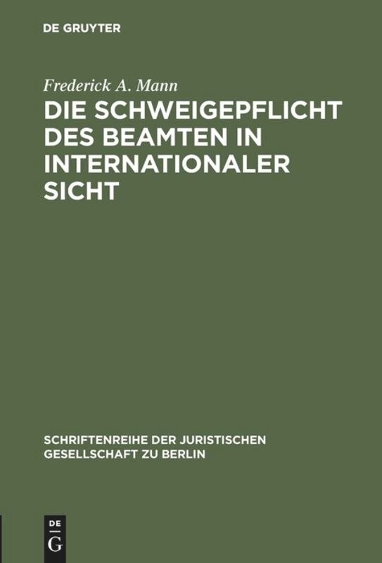 Front cover_Die Schweigepflicht des Beamten in internationaler Sicht