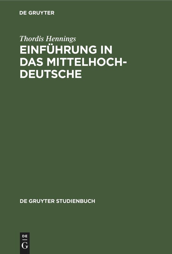 Front cover_Einführung in das Mittelhochdeutsche