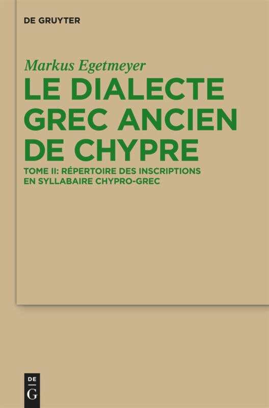 Front cover_Le dialecte grec ancien de Chypre