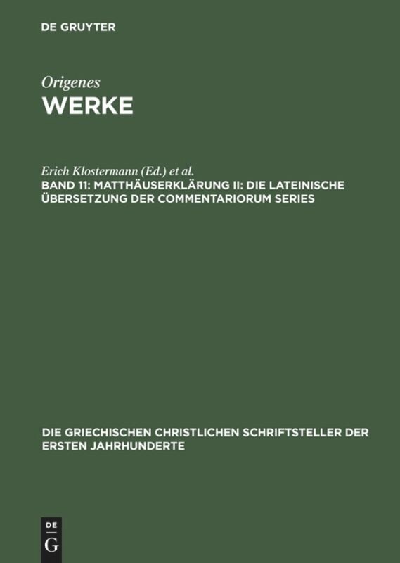 Front cover_Matthäuserklärung II: Die lateinische Übersetzung der Commentariorum Series