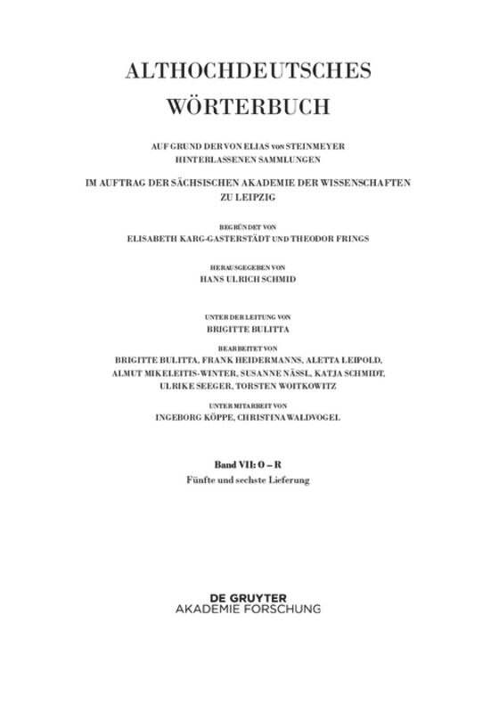 Couverture_Band VII: O – R. 5. und 6. Lieferung (platlus bis int-quedan)
