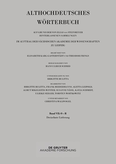 Front cover_Band VII: O –R. 13. Lieferung (rîhhen bis ringan)