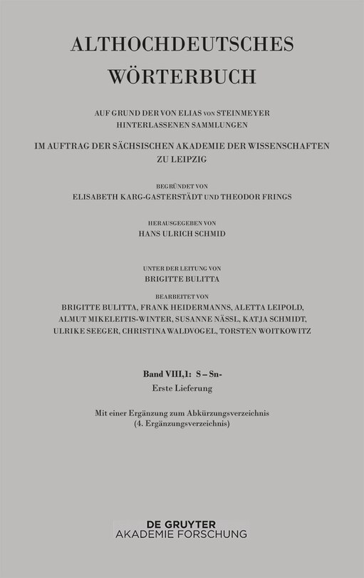 Front cover_Band VIII,1: S–Sn. 1. Lieferung (s bis saharahi)
