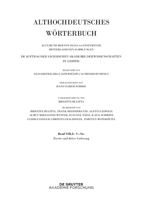 Front cover_Band VIII,1: S–Sn. 2.-3. Lieferung (saharahi bis satulgiskirri)
