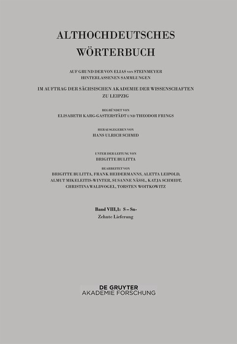 Front cover_Band VIII,1: S–Sn. 10. Lieferung: satulgiziugi bis sisuua