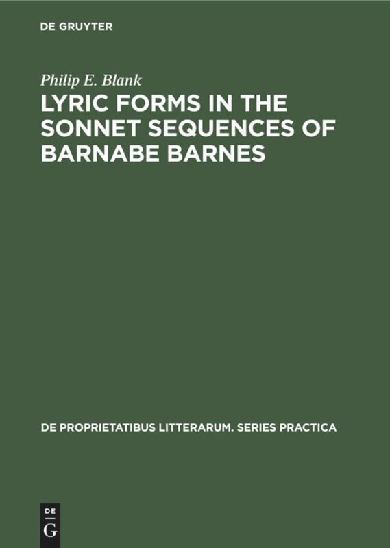Couverture_Lyric forms in the sonnet sequences of Barnabe Barnes