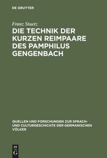 Couverture_Die Technik der kurzen Reimpaare des Pamphilus Gengenbach